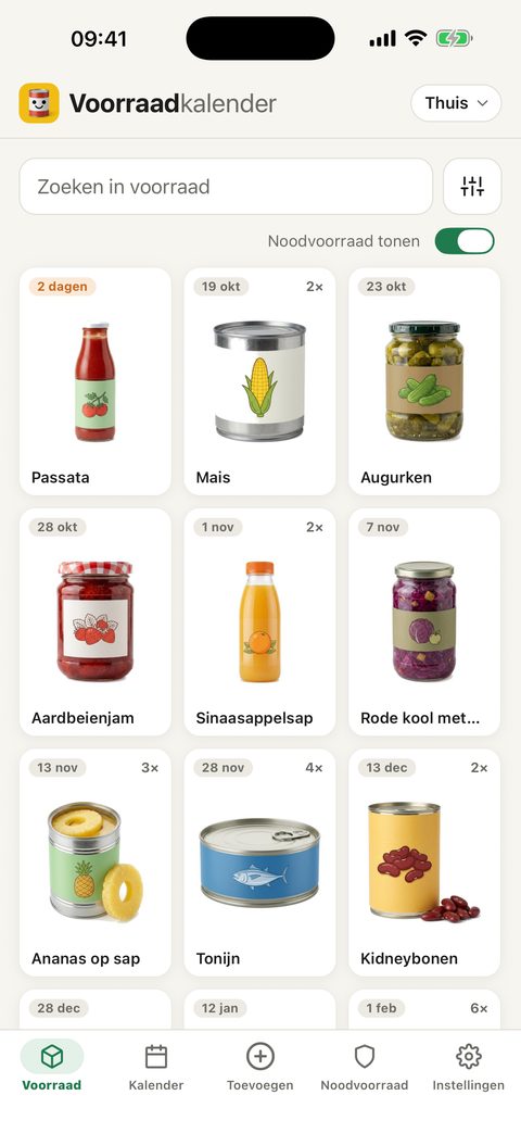 Je voorraad, met bovenaan wat het eerst over de datum gaat