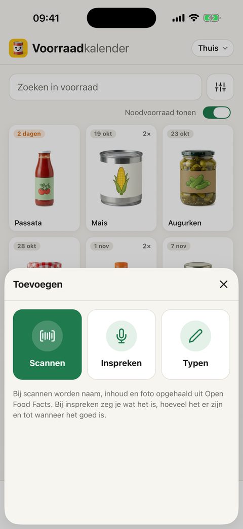 Toevoegen: scannen, inspreken of typen